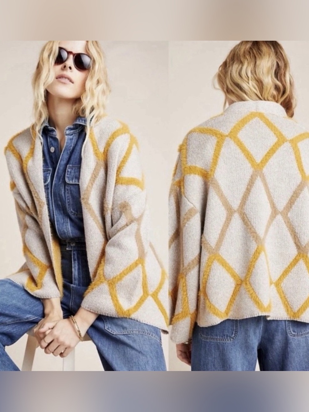 Anthropologie Akemi + Kin Sedona Shag Open Front Cardigan Boho Southwestern OS